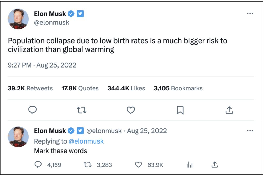 2025-ös poszt: Elon saját maga akarja megmenteni a bolygót az összeomlástól, elsősorban úgy, hogy légiónyi gyereket akar nemzeti